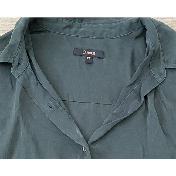 Quince Washable Stretch Silk Short Sleeve Blouse Button Up Women XS Forest Green - Picture 9 of 9